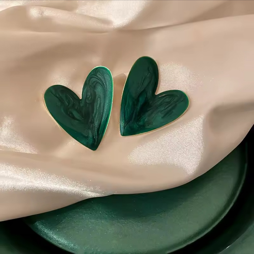 Green Heart Statement Earrings – Bold & Chic